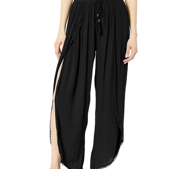 Angie Navy Textured Fabric Palazzo Pants - Picture 2 of 8